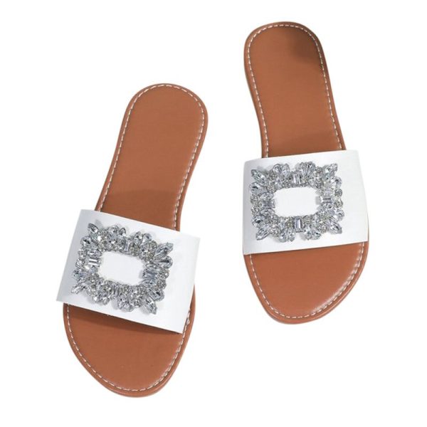 Vanessas Women Slippers Plus Size Rhinestone Flat Platform Non-slip Slippers