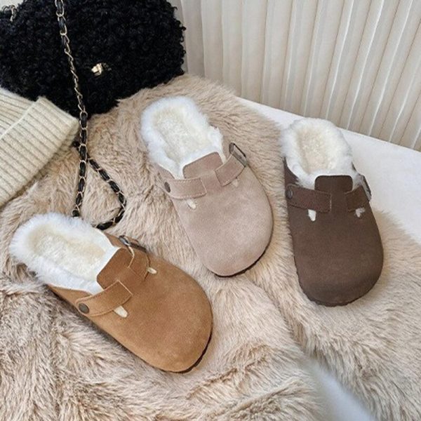 Vanessas Slippers Woman Winter Nubuck Leather Cotton Slippers