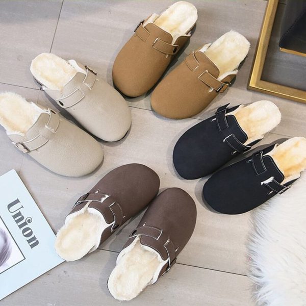 Vanessas Slippers Woman Winter Nubuck Leather Cotton Slippers