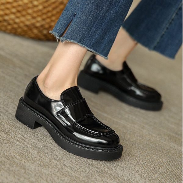 Women's Thick Sole Shoes Woman Waterproof Pu Leather Shoes