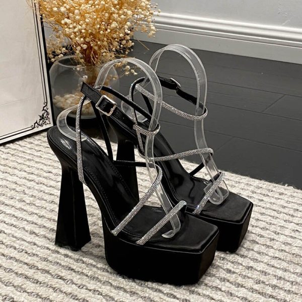 Women's Thin Square Heel Sandals Ladies Diamond High Heels Woman Elegant High Heels