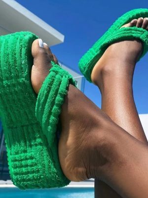 Women’s Towel Summer Slippers Thick Sole High Platform Flip-Flops