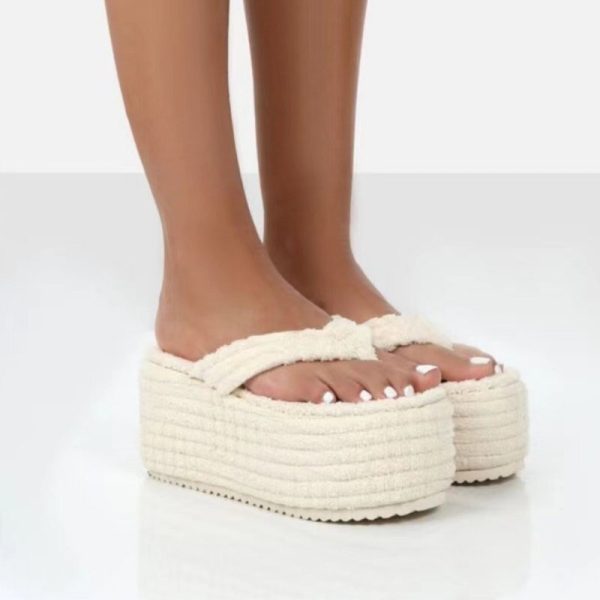 Women’s Towel Summer Slippers Thick Sole High Platform Flip-Flops