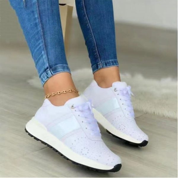 Vanessas Women's Vulcanized Shoes with Soft Flat Bottom and Lace Up - Comfortable Platform Sneakers for Outdoor Leisure Wear