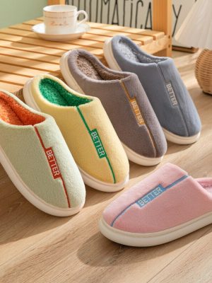 Women's Winter Short Plush Home Slippers with Non-Slip Sole for Warm and Comfortable Feet