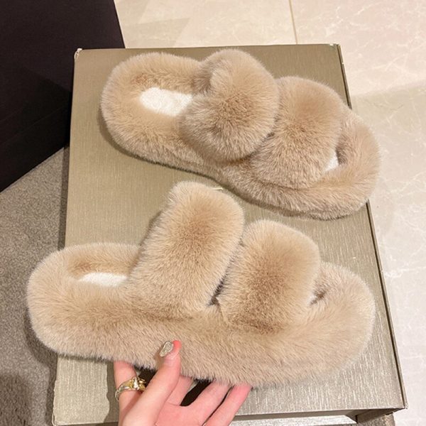 Women's Winter Plush Cotton Slippers with Thick Sole and Non-Slip Velvet for Fashionable Home Wear