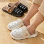 Vanessas Winter PU Leather Platform Slippers with Furry Warm Lining for Men and Women