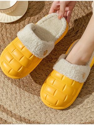 Vanessas Winter PU Leather Platform Slippers with Furry Warm Lining for Men and Women