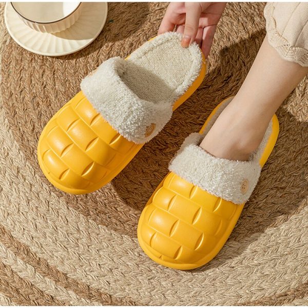 Vanessas Winter PU Leather Platform Slippers with Furry Warm Lining for Men and Women