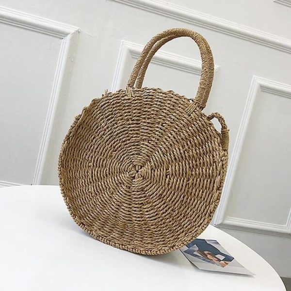 Woven Straw Round Handbag Retro Rattan Women Shoulder Bag Boho Summer Beach Messenger Bag