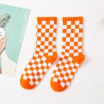 Vanessa's Hip Hop Cotton Socks for Women with Geometric and Checkerboard Design, Featuring Smiling Faces