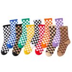 Vanessa's Hip Hop Cotton Socks for Women with Geometric and Checkerboard Design, Featuring Smiling Faces