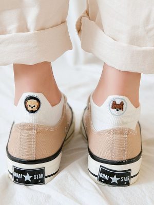 1 Pair Of Vanessa's Cute Puppy Embroidered Casual Ankle Socks for Women