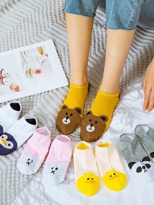 Cute Cartoon Cotton Invisible Cute Animal Breathable Happy Socks - 5 Pairs Pack