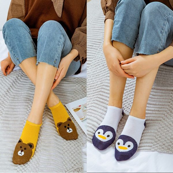 Cute Cartoon Cotton Invisible Cute Animal Breathable Happy Socks - 5 Pairs Pack