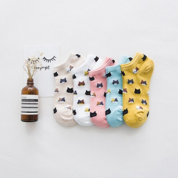 1 Pairs Women's Summer Cotton Siamese Cat Colorful Happy Socks