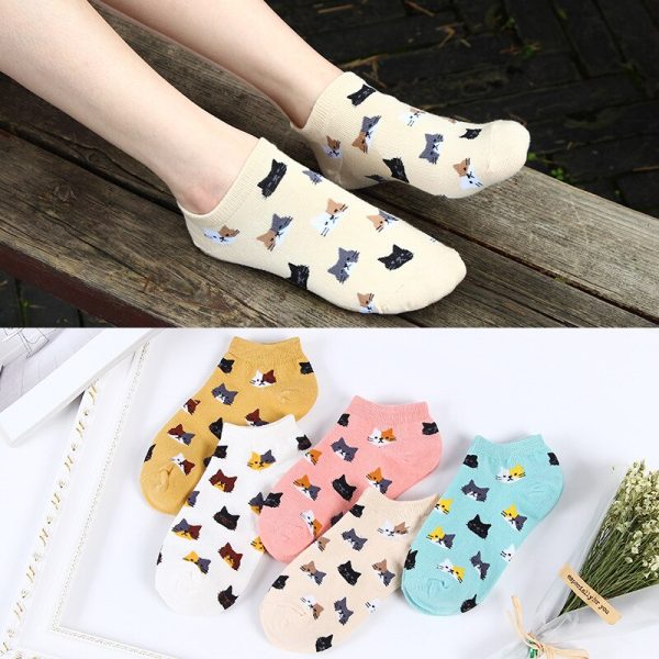 1 Pairs Women's Summer Cotton Siamese Cat Colorful Happy Socks