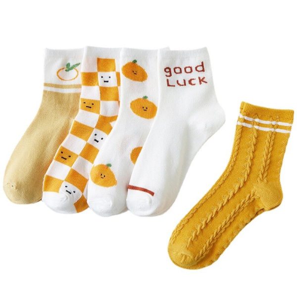 Fashionable Yellow and Orange Checkerboard Socks, Twisted Tube Socks for Women