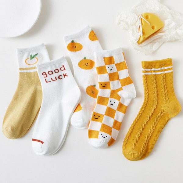 Fashionable Yellow and Orange Checkerboard Socks, Twisted Tube Socks for Women