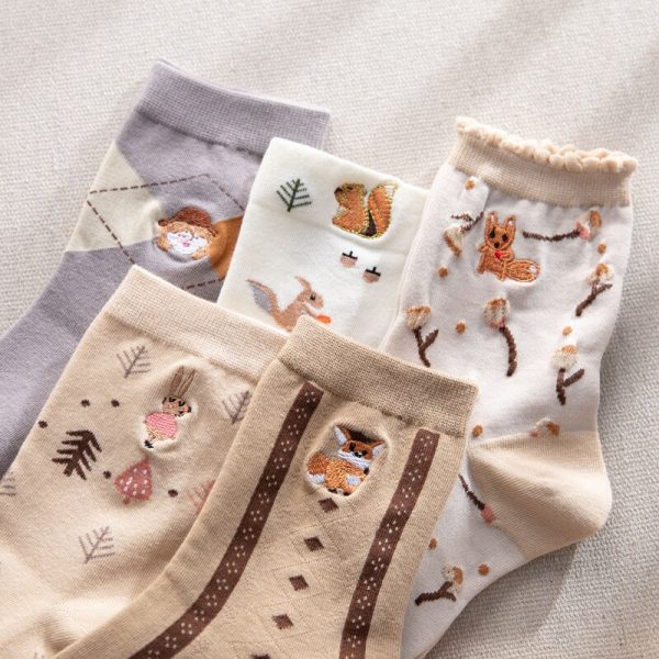 Vanessa's Creative Fruit Pattern Cotton Ladies Novelty Cartoon Socks 5 Pairs