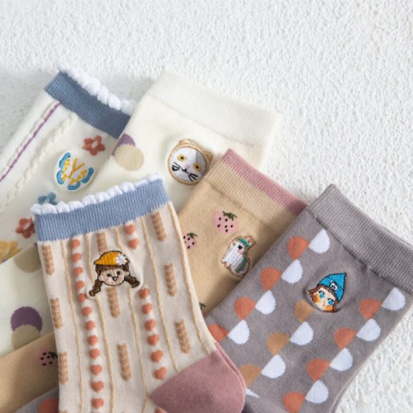 Vanessa's Creative Fruit Pattern Cotton Ladies Novelty Cartoon Socks 5 Pairs