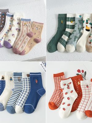 Vanessa's Creative Fruit Pattern Cotton Ladies Novelty Cartoon Socks 5 Pairs