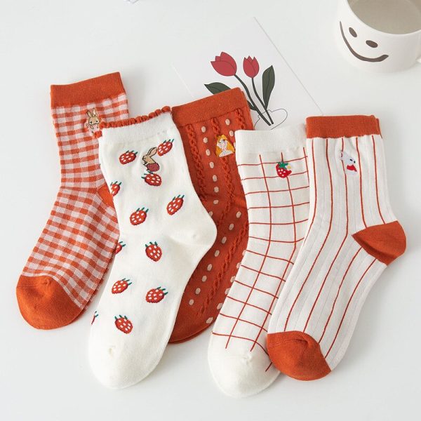 Vanessa's Creative Fruit Pattern Cotton Ladies Novelty Cartoon Socks 5 Pairs