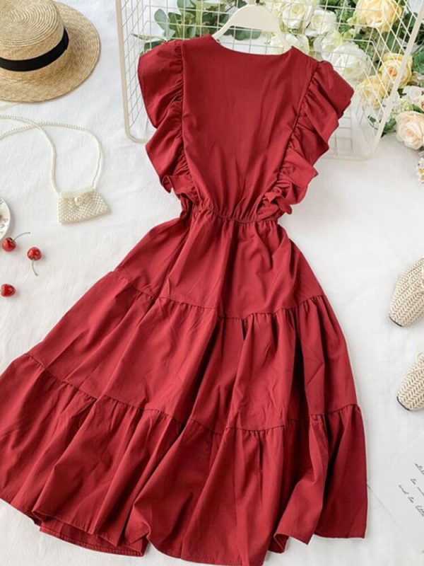 V Neck Ruffles Summer Party Tank Sundress