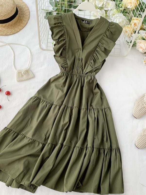 V Neck Ruffles Summer Party Tank Sundress