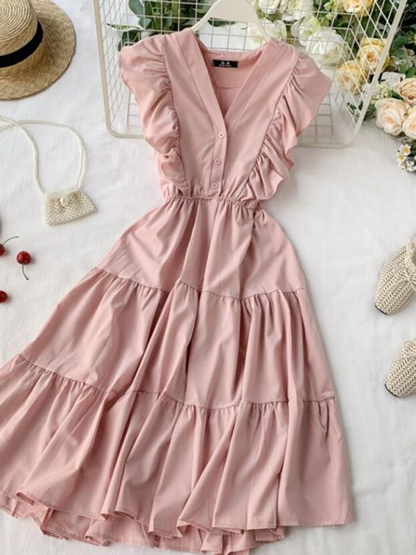 V Neck Ruffles Summer Party Tank Sundress