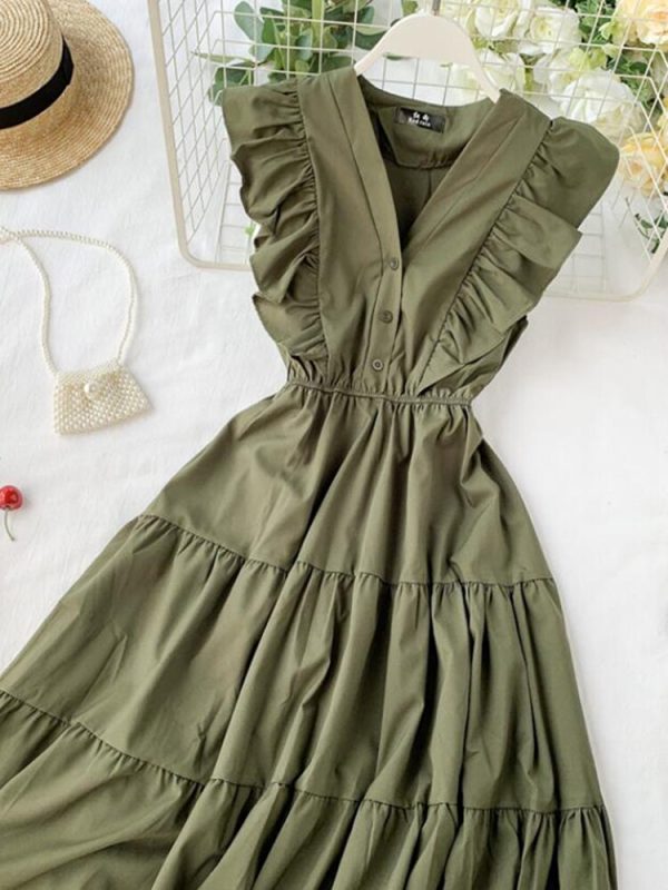 V Neck Ruffles Summer Party Tank Sundress