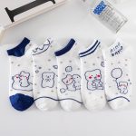 Vanessa's Lace Love Cartoon Bear Boat Socks Thin Polyester Cotton Socks 5 Pairs