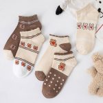 Vanessa's Lace Love Cartoon Bear Boat Socks Thin Polyester Cotton Socks 5 Pairs