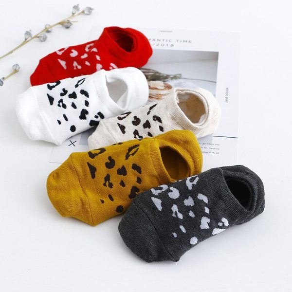 Vanessa's 3D Leopard Printed Women's Boat Socks Spring Summer Socks 5 Pairs