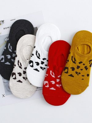 Vanessa's 3D Leopard Printed Women's Boat Socks Spring Summer Socks 5 Pairs