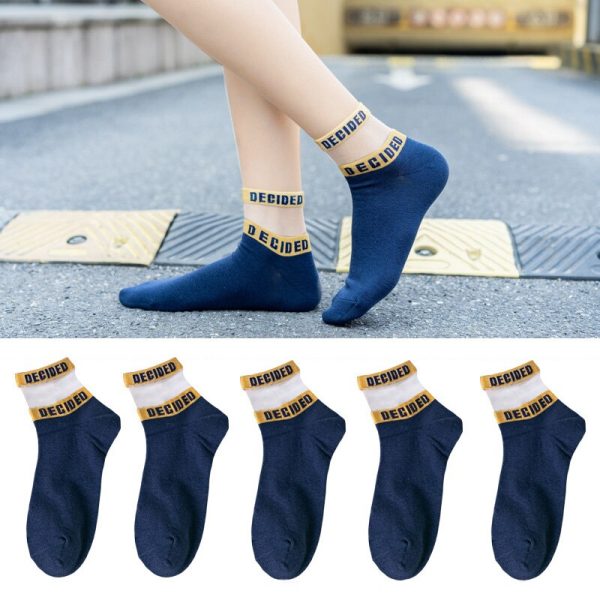 5 Pair Women's Colorful Cotton Ankle Socks Solid Cute Letter Splice Socks