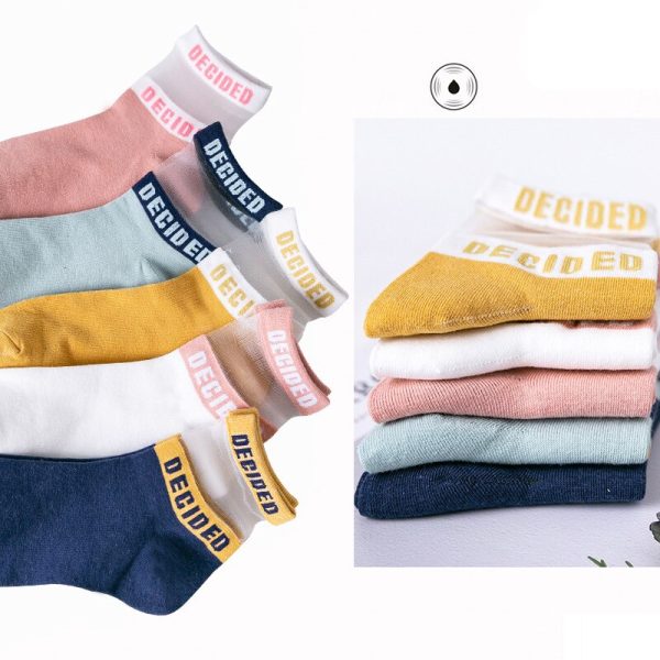 5 Pair Women's Colorful Cotton Ankle Socks Solid Cute Letter Splice Socks