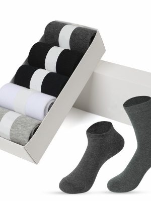 5 Pairs Box Pack Men's Cotton Soft Breathable antibacterial Summer Winter Socks - Gift Pack