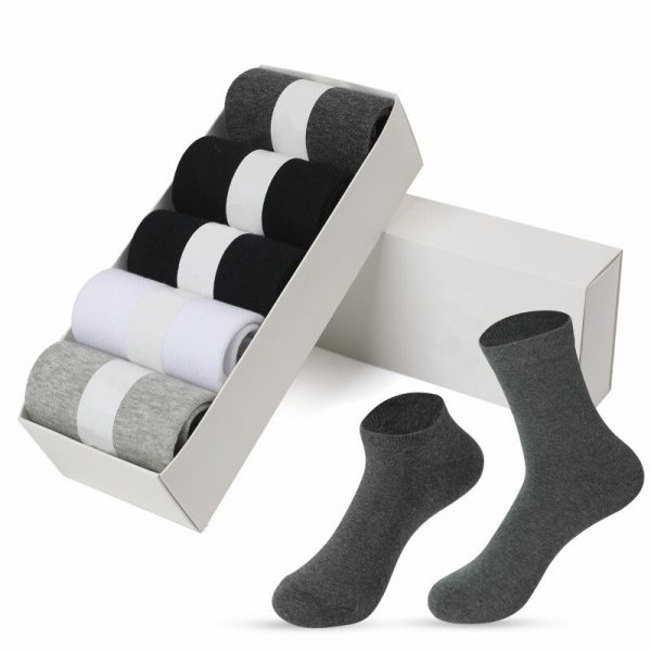 5 Pairs Box Pack Men's Cotton Soft Breathable antibacterial Summer Winter Socks - Gift Pack