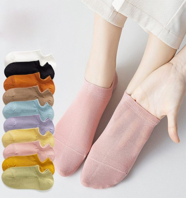 Vanessa's Mesh Ankle Socks - 5 Pairs Set of Korean Style Socks