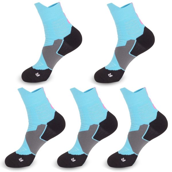 5 Pairs Pack Sports Socks Men Professional Basketball Running Towel Bottom Anti-Slip Socks