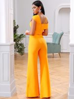 New Summer Orange 2 Two Pieces Sets Sexy Spaghetti Strap Short Sleeve Tops & Long Pants Women Fashion Club Party Sets