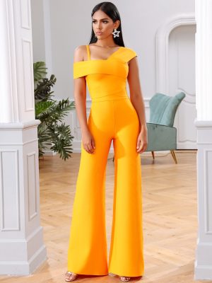 New Summer Orange 2 Two Pieces Sets Sexy Spaghetti Strap Short Sleeve Tops & Long Pants Women Fashion Club Party Sets