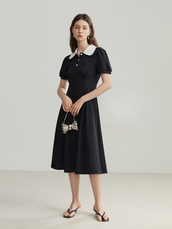 Summer New French Style Women's Dress Peter Pan Collar