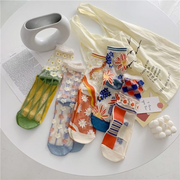 Silk Little Daisy Korea Japanese Fashion Crystal Clear Silk Socks