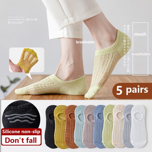 Vanessa's Non-Slip Invisible Women's Boat Socks - 5 Pairs Summer Collection