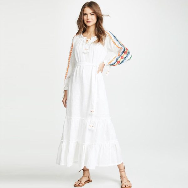 Spring Summer Women Dress Long Sleeve Boho Embroidery Dresses Loose Casual Long Dress Robe Beach Female Vestidos