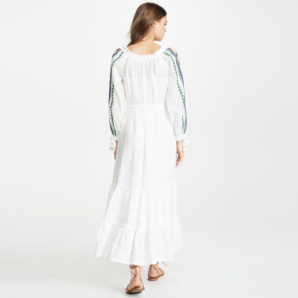 Spring Summer Women Dress Long Sleeve Boho Embroidery Dresses Loose Casual Long Dress Robe Beach Female Vestidos