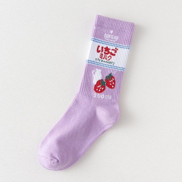 Vanessa's Kawaii Jacquard Fruit Milk Pinky/White Women Socks