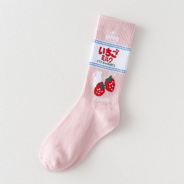 Vanessa's Kawaii Jacquard Fruit Milk Pinky/White Women Socks